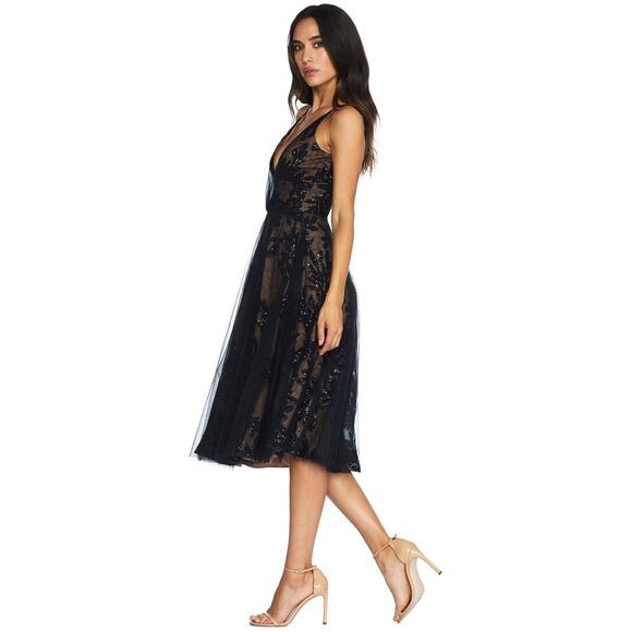 Dress the Population Courtney Floral Overlay Dress Black Women's Size XXS NWT